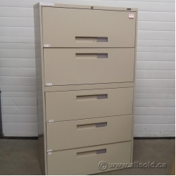 Global Beige 5 Drawer Lateral File Cabinet, Locking